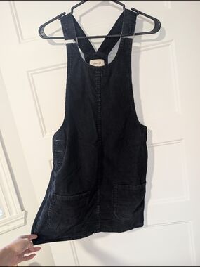 Denim&Co Black Corduroy Mini Pinafore Dress